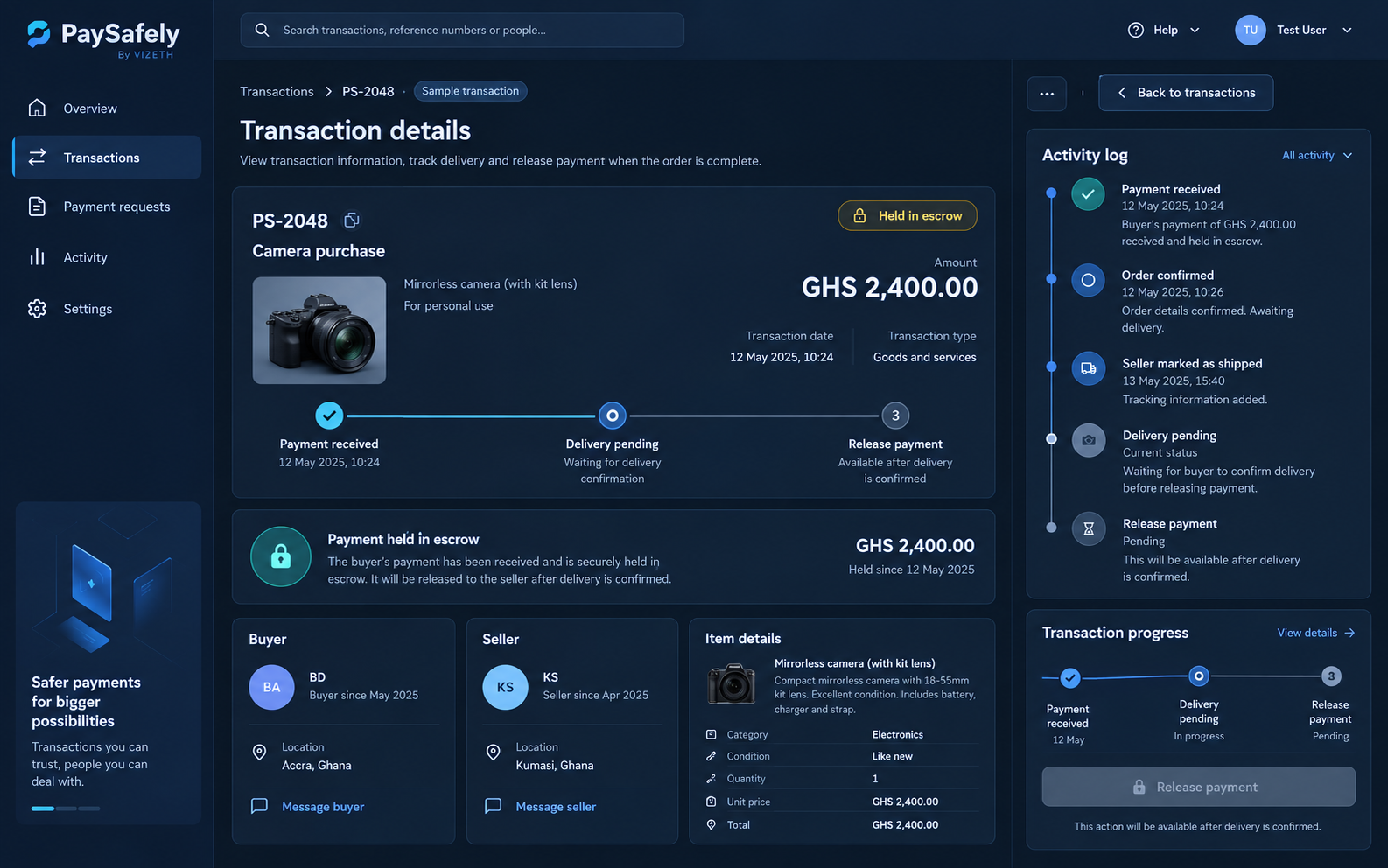 Detailed generated PaySafely escrow interface concept