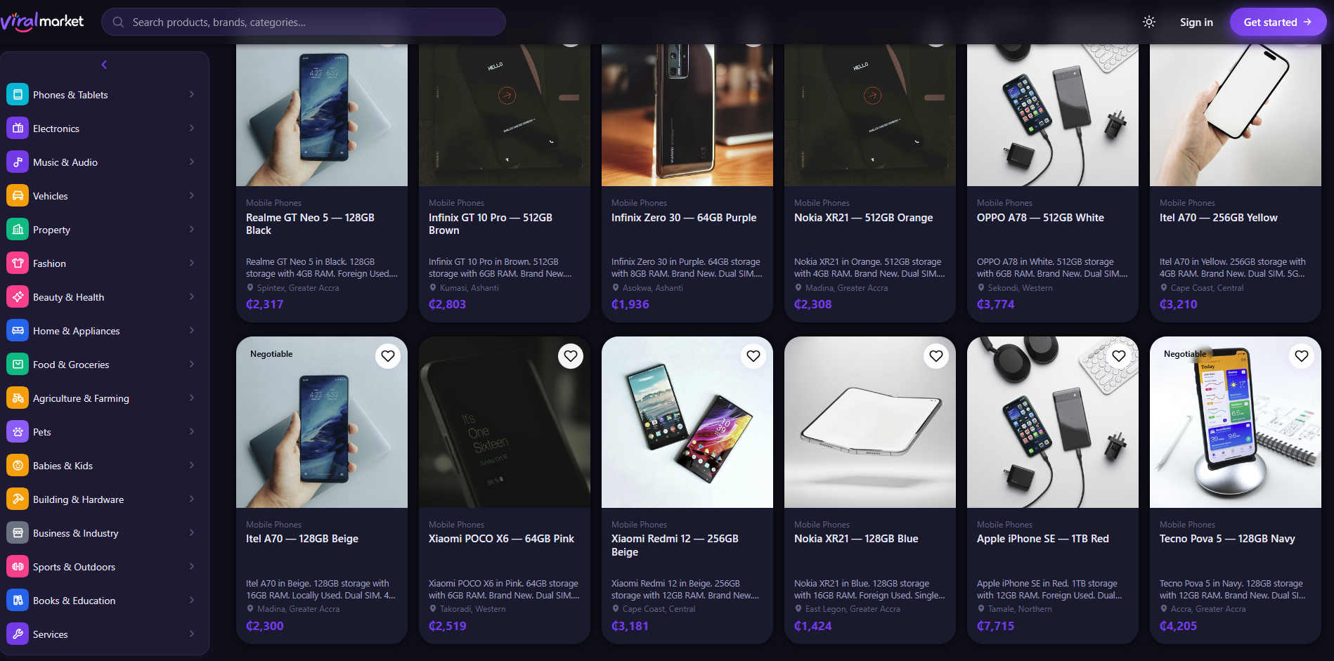 ViralMarket marketplace interface